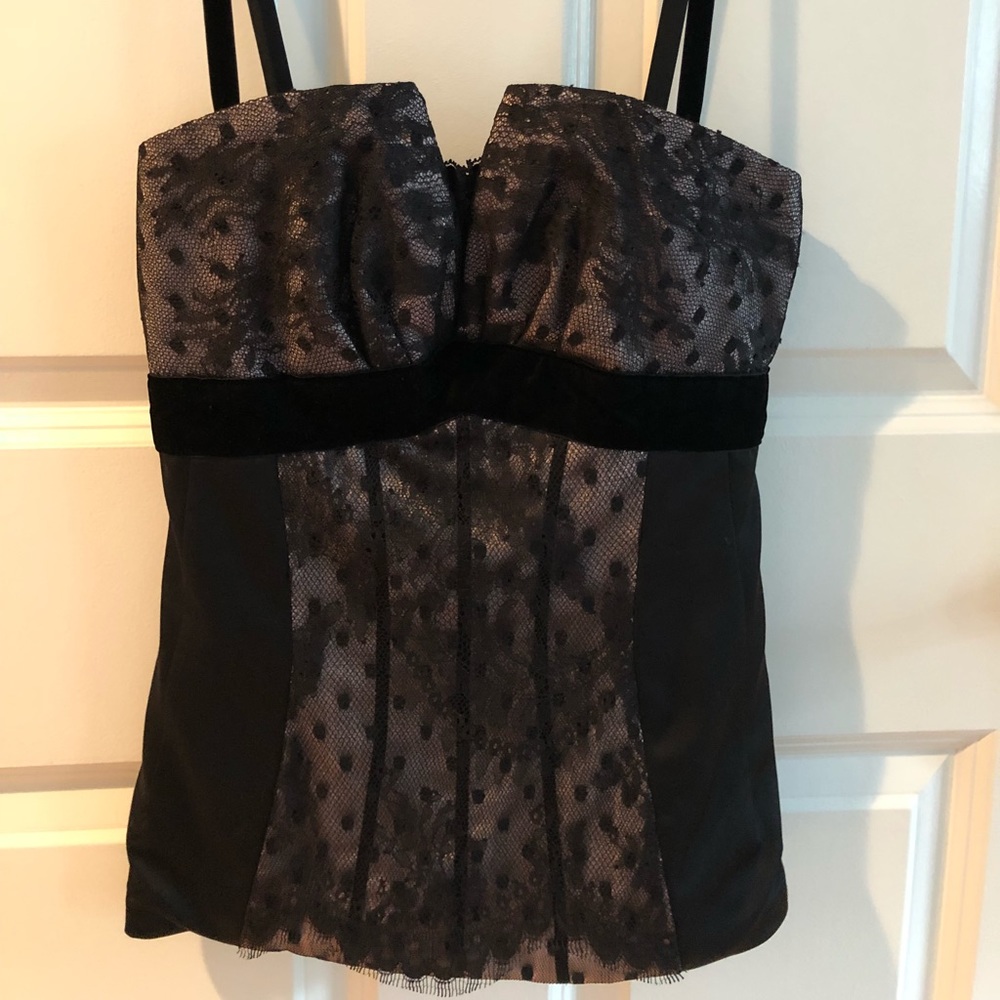 Velvet, lace and satin bustier top